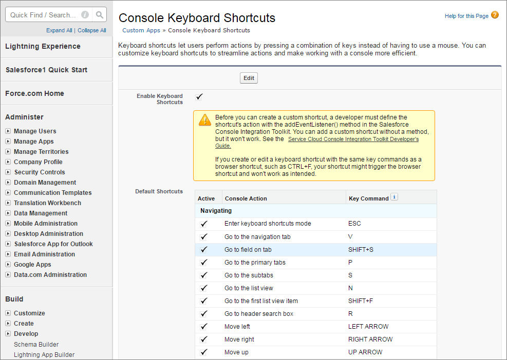 A screen shot of the console keyboard setup page