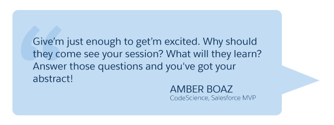 'Give'm just enough to get'm excited...' Amber Boaz (CodeScience, Salesforce MVP)