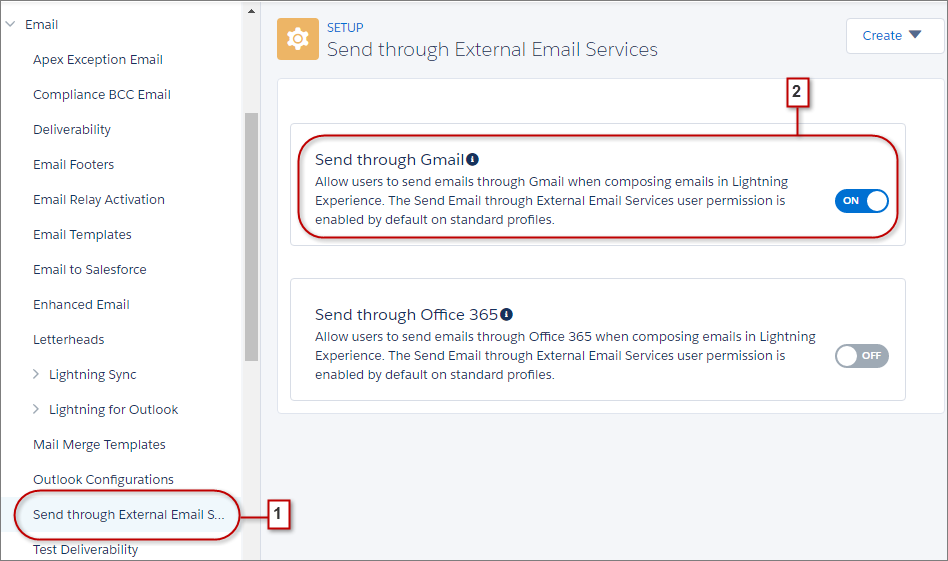 Settings for Send Through External Email Services