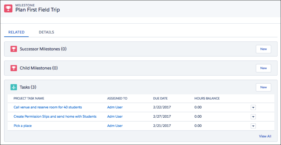 Sample field trip data in Milestones app