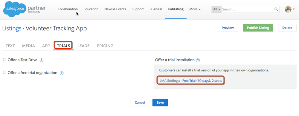 Your listing's trial settings