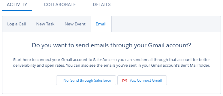 Prompt to connect external email account to Salesforce