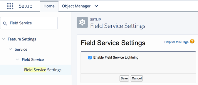 Field Service Settings page