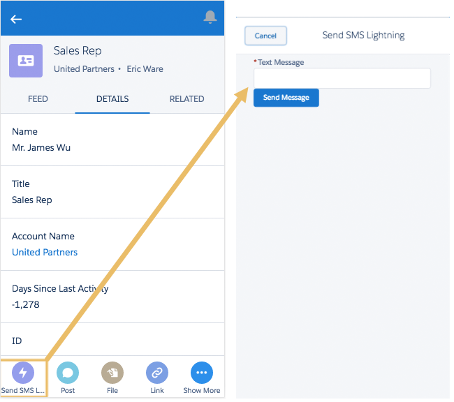 SMS Lightning action in the Salesforce app