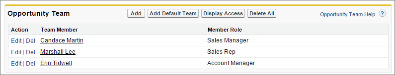 A screenshot of the Opportunity Team related list