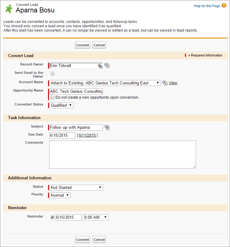 Lead conversion form