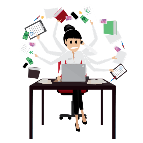 A nonprofit professional at her desk, overwhelmed by all the work to do