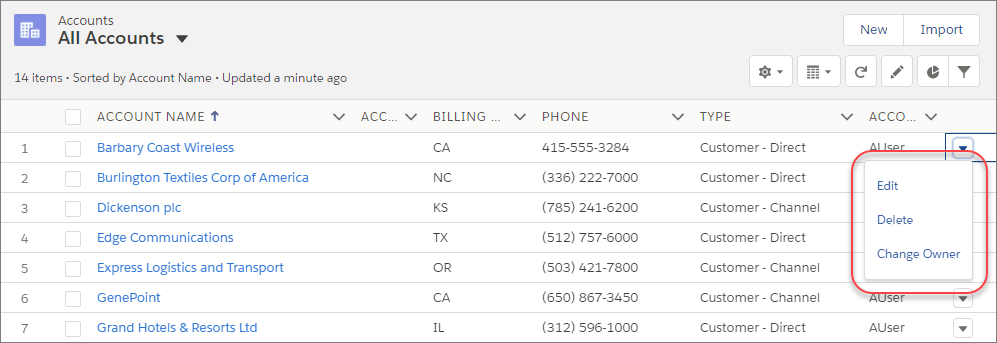 Actions on List Views