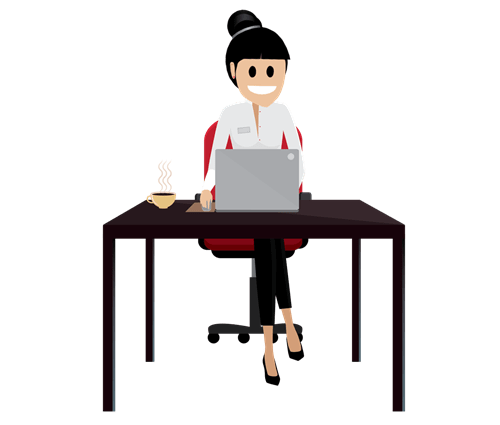 A nonprofit professional at her desk in an organized office, viewing a Salesforce dashboard on her laptop and enjoying a coffee