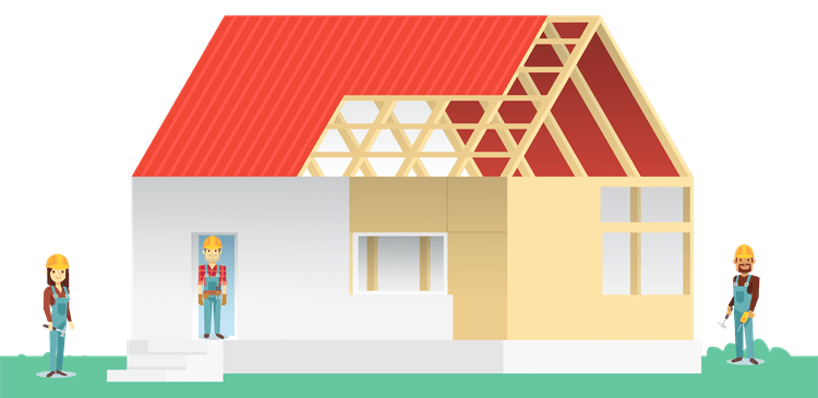 Volunteers working together to frame a house