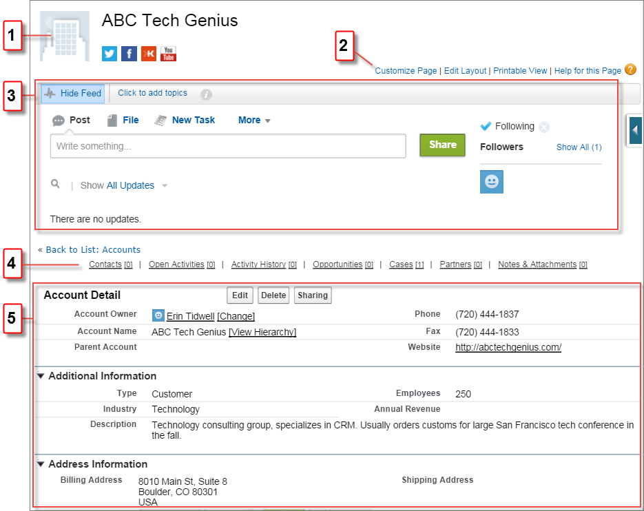 The account detail page for ABC Tech Genius