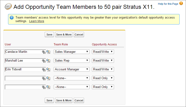 A screenshot of the Add Opportunity Team Members page