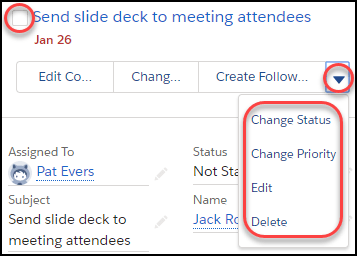 Actions you can perform on tasks in Lightning Experience
