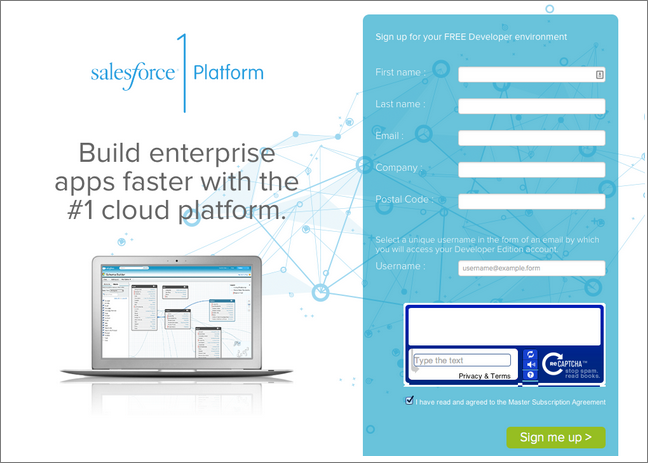 The signup page for a DE organization.