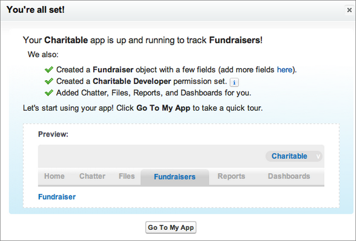 The app success screen.
