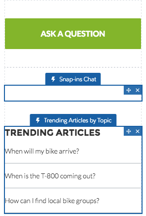 Screenshot of the Snap-in chat and Trending Articles by Topic components placed below the Ask a Question button