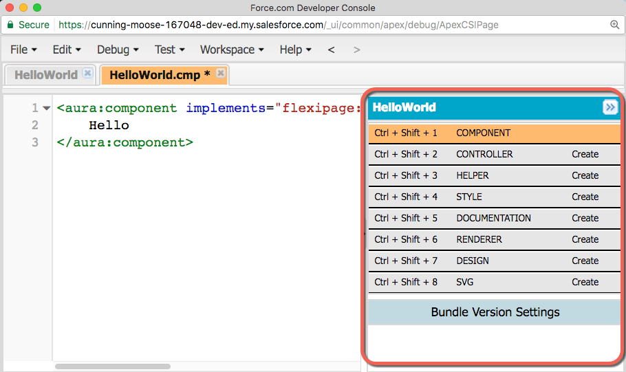 Screenshot of Hello World component showing its eight files.