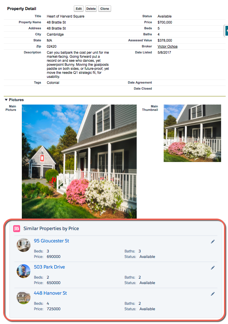 Similar Properties section in Salesforce Classic.