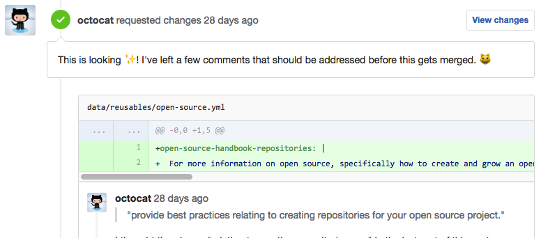 Screenshot showing discussion around code changes in a commit.