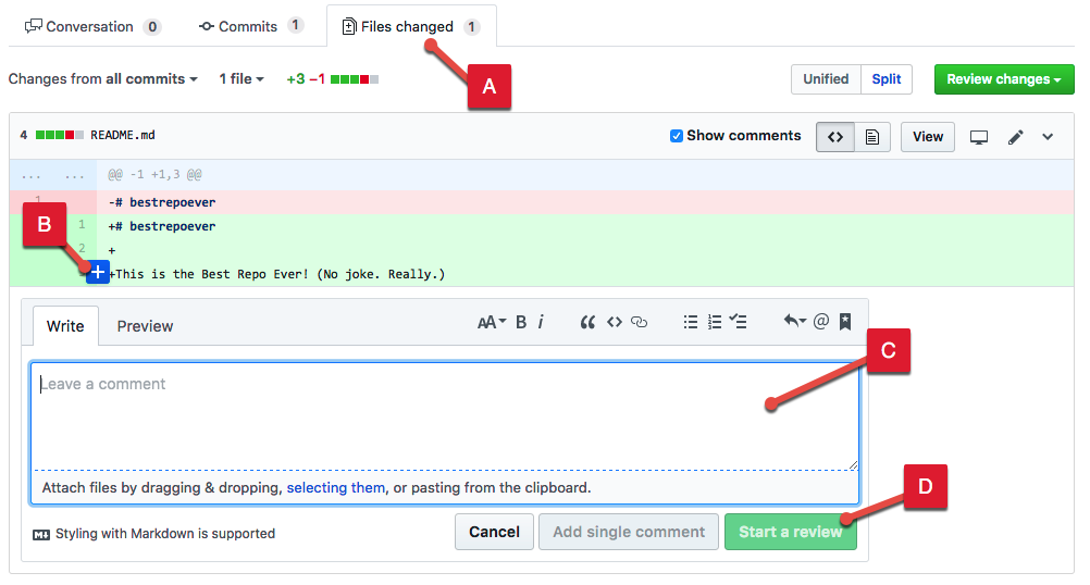 Screenshot showing how to add line comments.