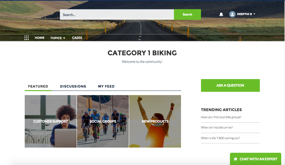 Screenshot of the community home page for Category 1 Biking