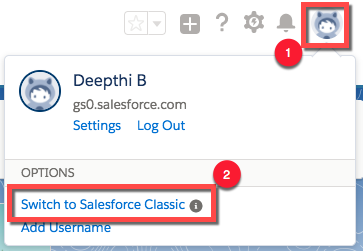 Click the profile icon in the lightning header and then select Switch to Salesforce Classic.