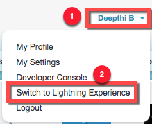 Click your name and select Switch to Lightning Experience.