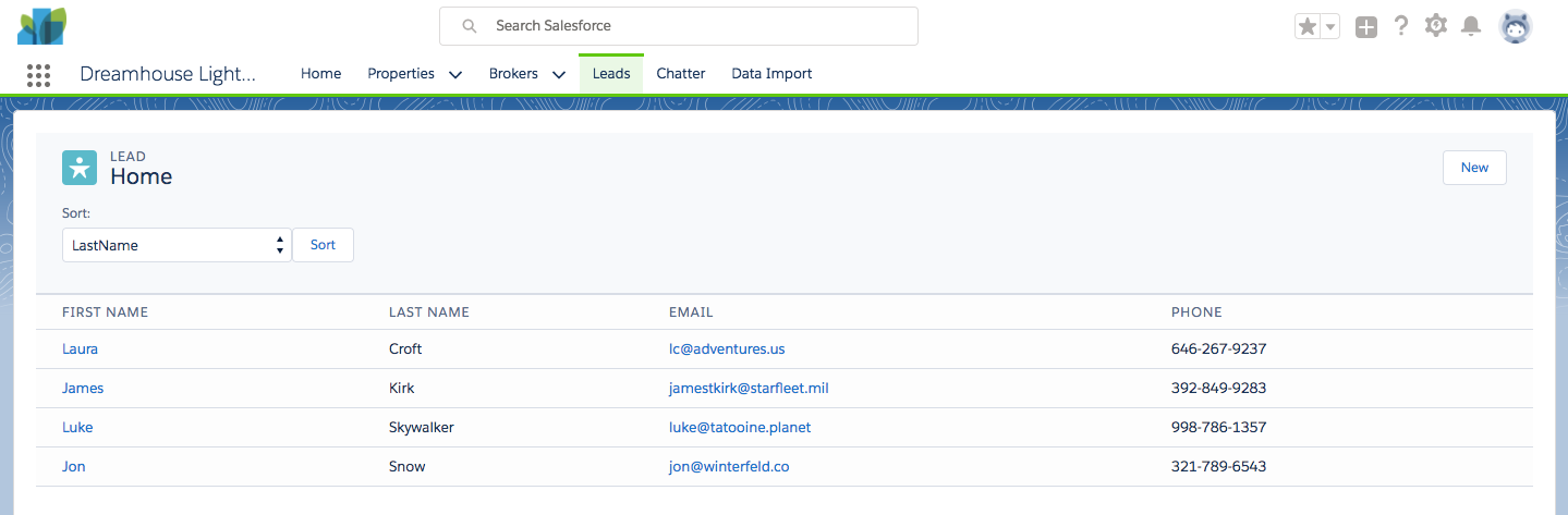 Leads list in Lightning Edition with a new header