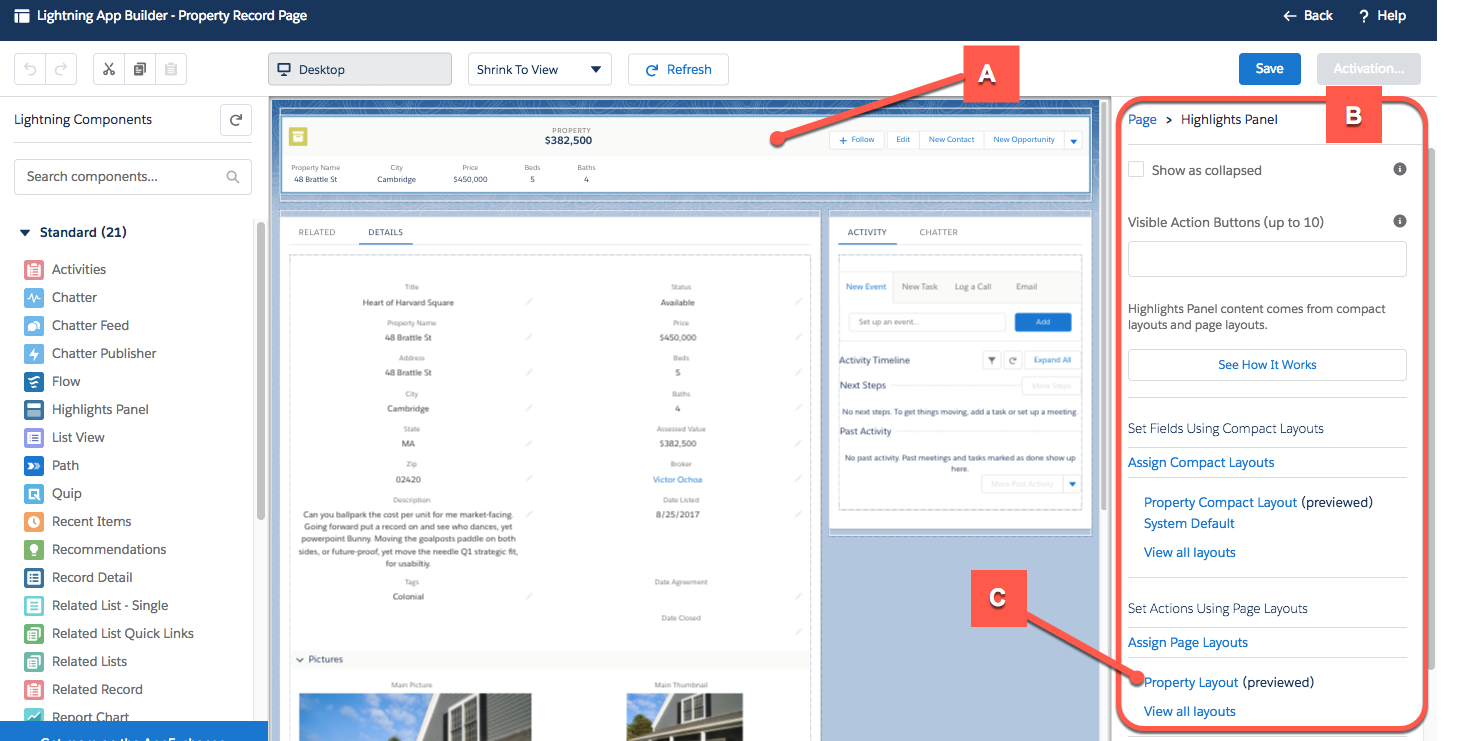 Screenshot of the Lightning App Builder