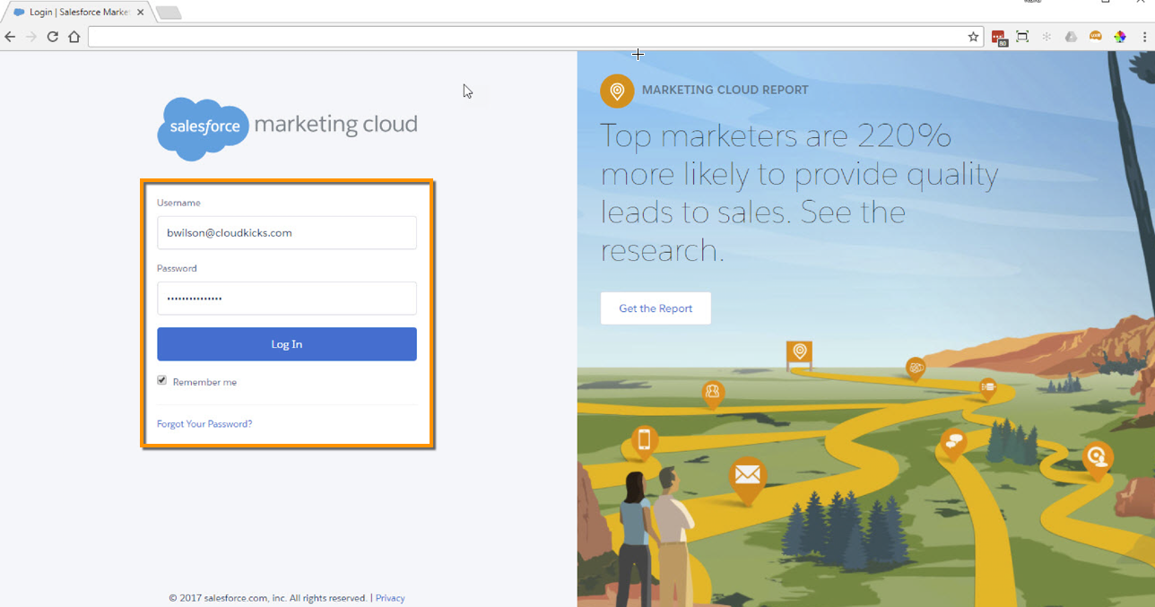 Marketing Cloud login screen