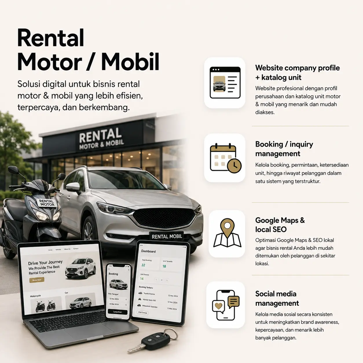 Contoh tampilan digital untuk Rental Motor / Mobil