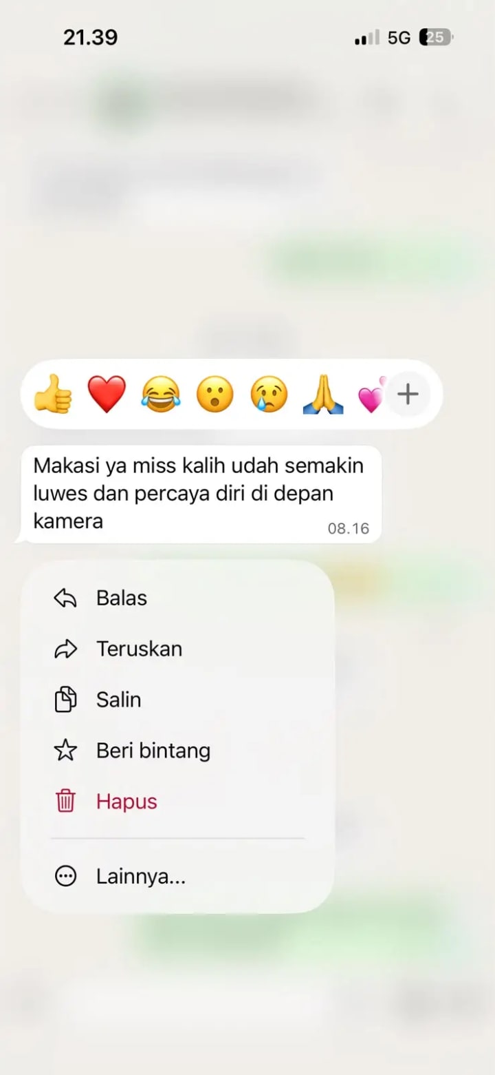 Bukti chat WhatsApp testimoni murid Allen Modelling Class 4