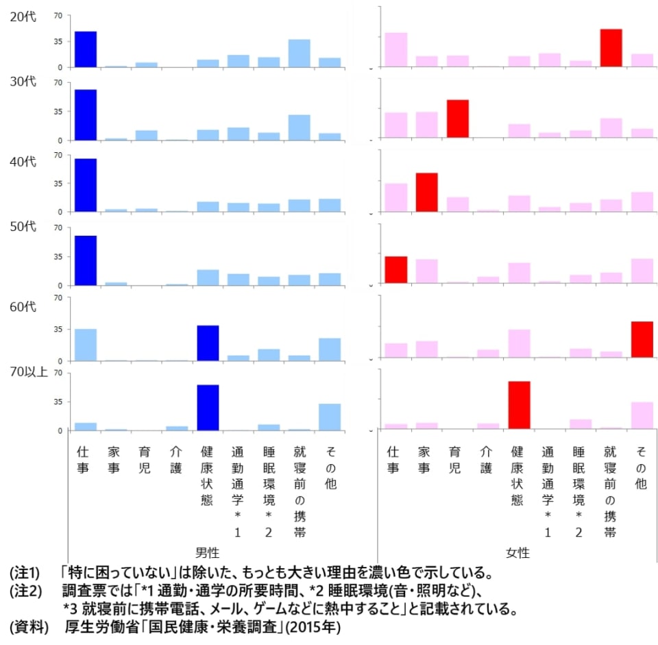 図　男女・年代別　睡眠確保を妨げること