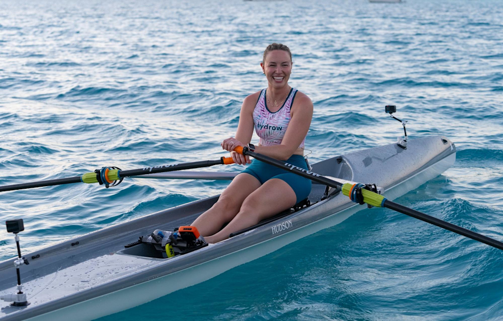 Hydrow Athlete leads an on-water workout for the Hydrow rowing machine.