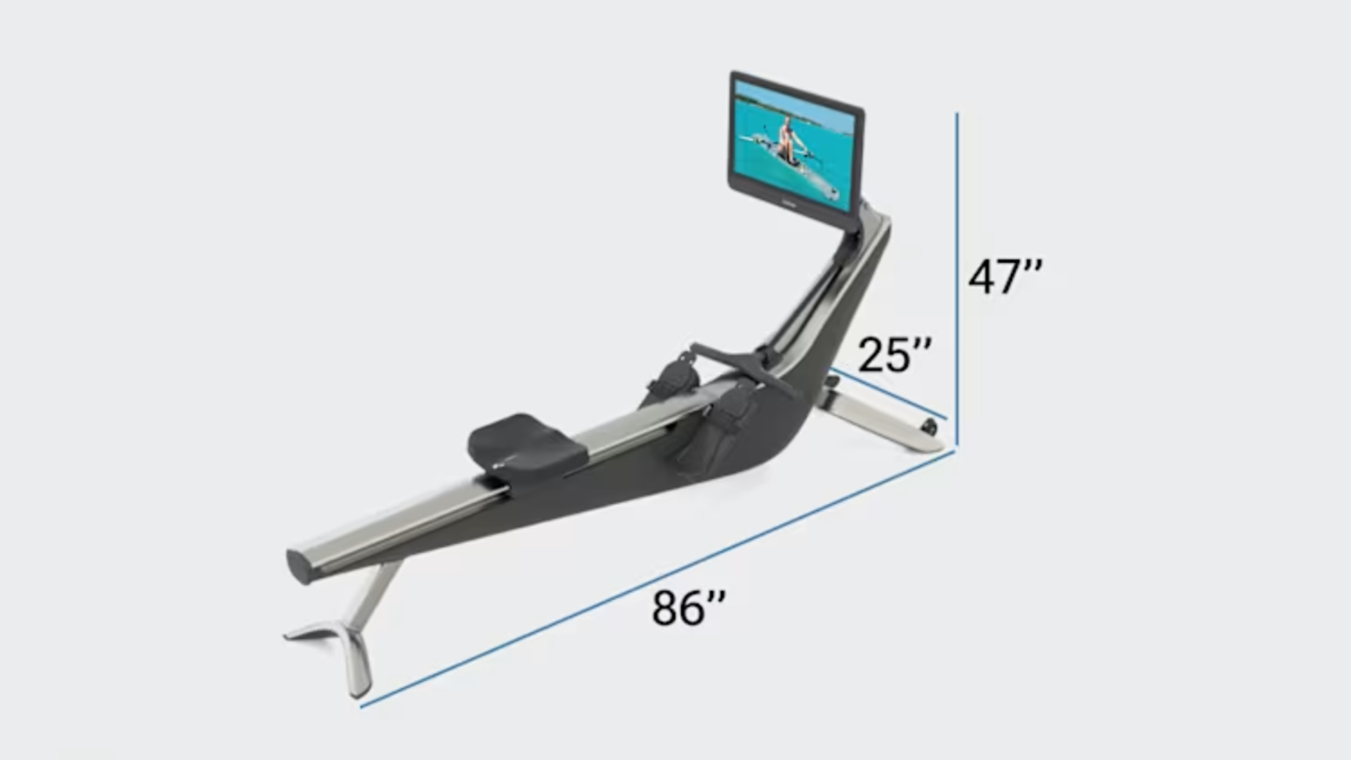 A graphic showing the dimensions of the Hydrow Origin rowing machine.