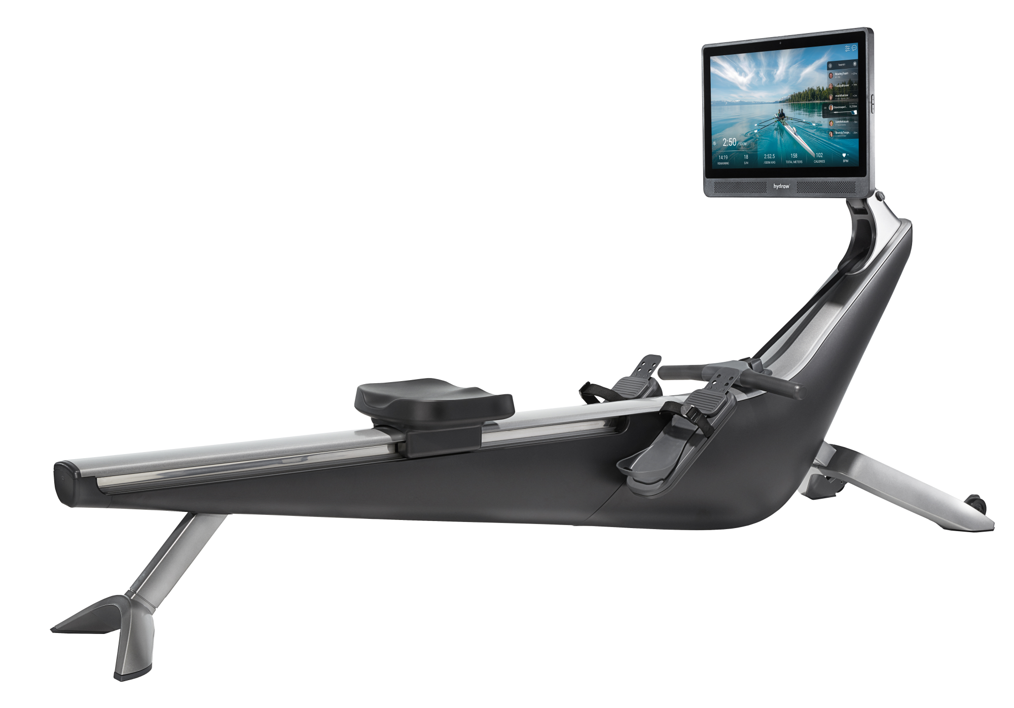 Hydrow Rower - Personal At-Home Interactive Rowing Machine With 22" HD Touchscreen, WiFi & Bluetooth Connectivity - Silver & Black