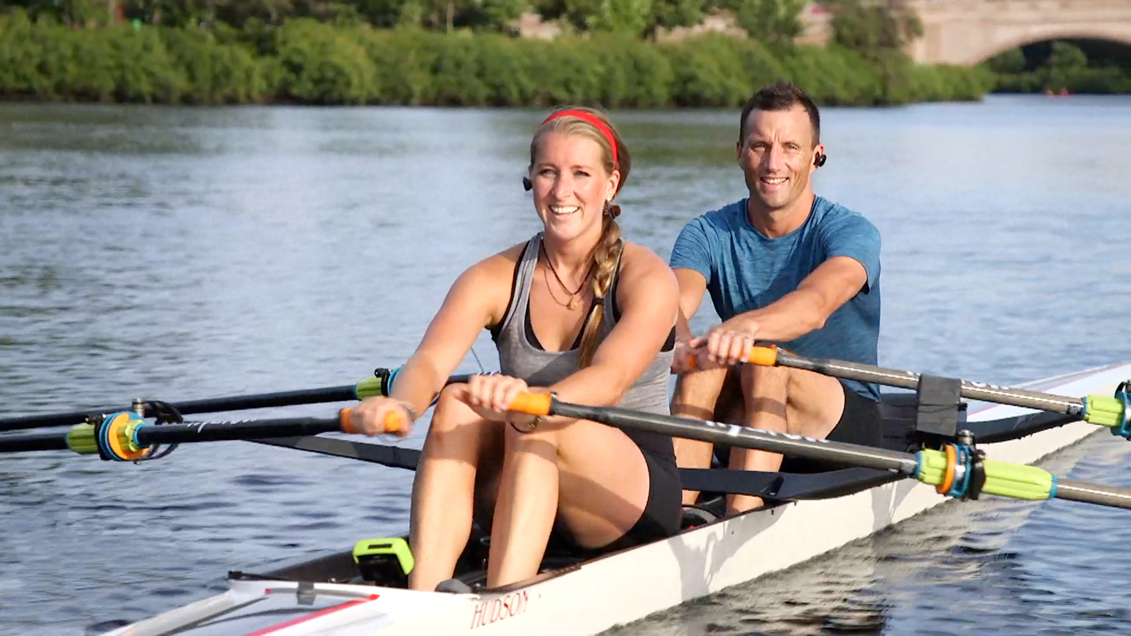 Hydrow athletes demonstrate how to use a rowing machine as part of a Hydrow workout.
