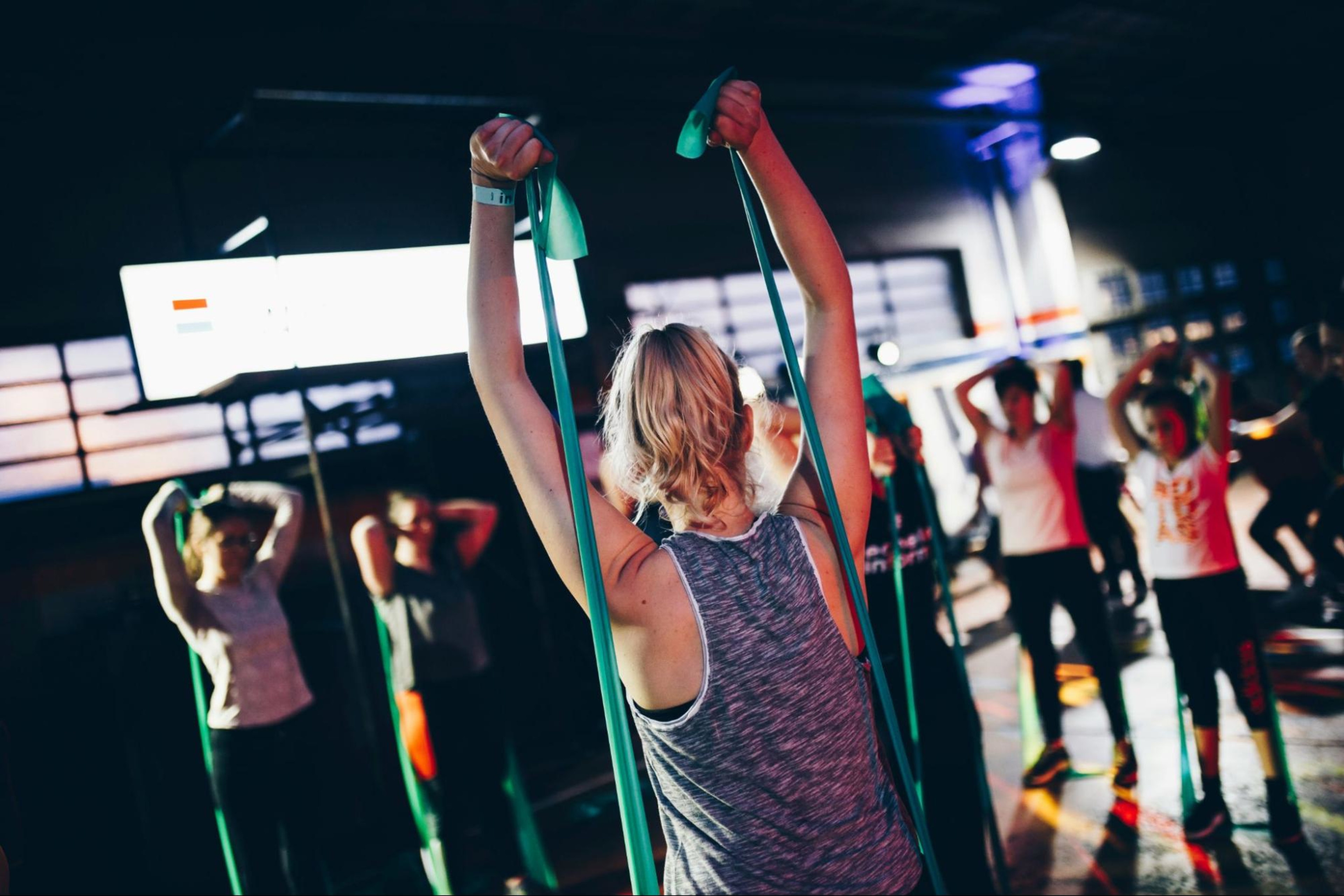 Woman works out at a gym.