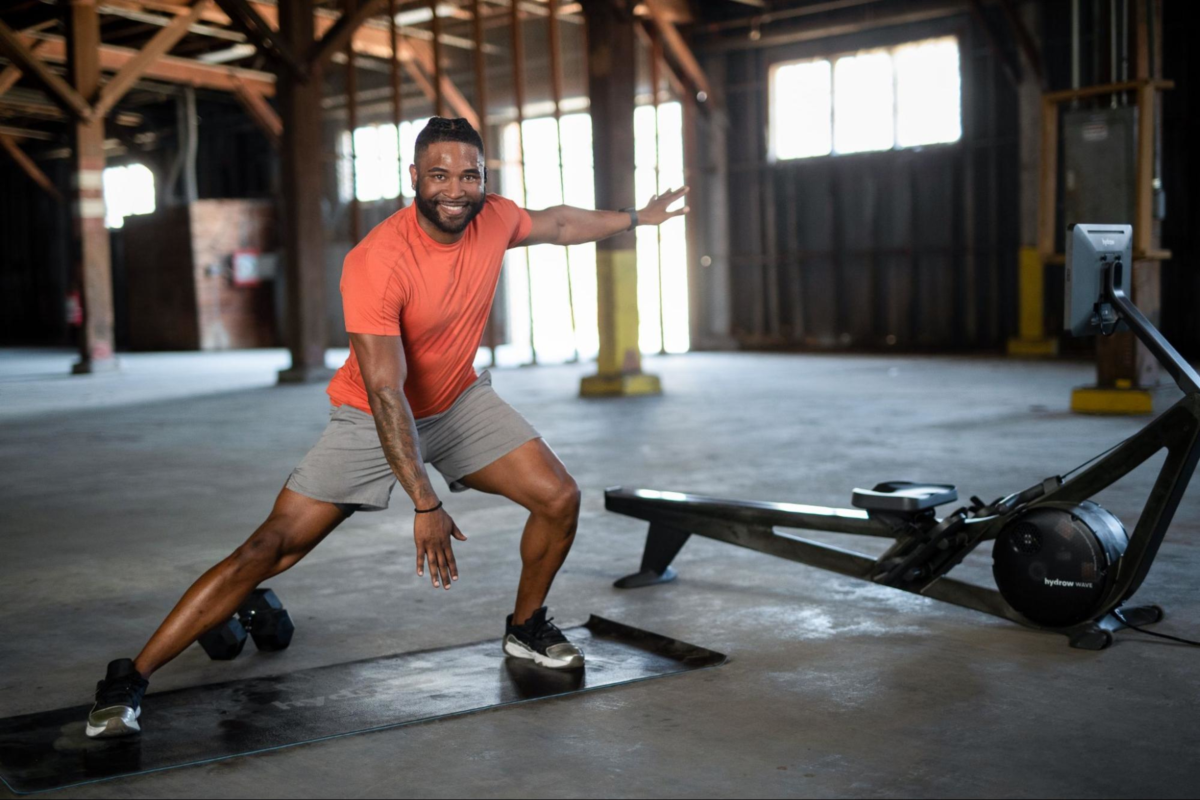 Man does a circuit training workout.