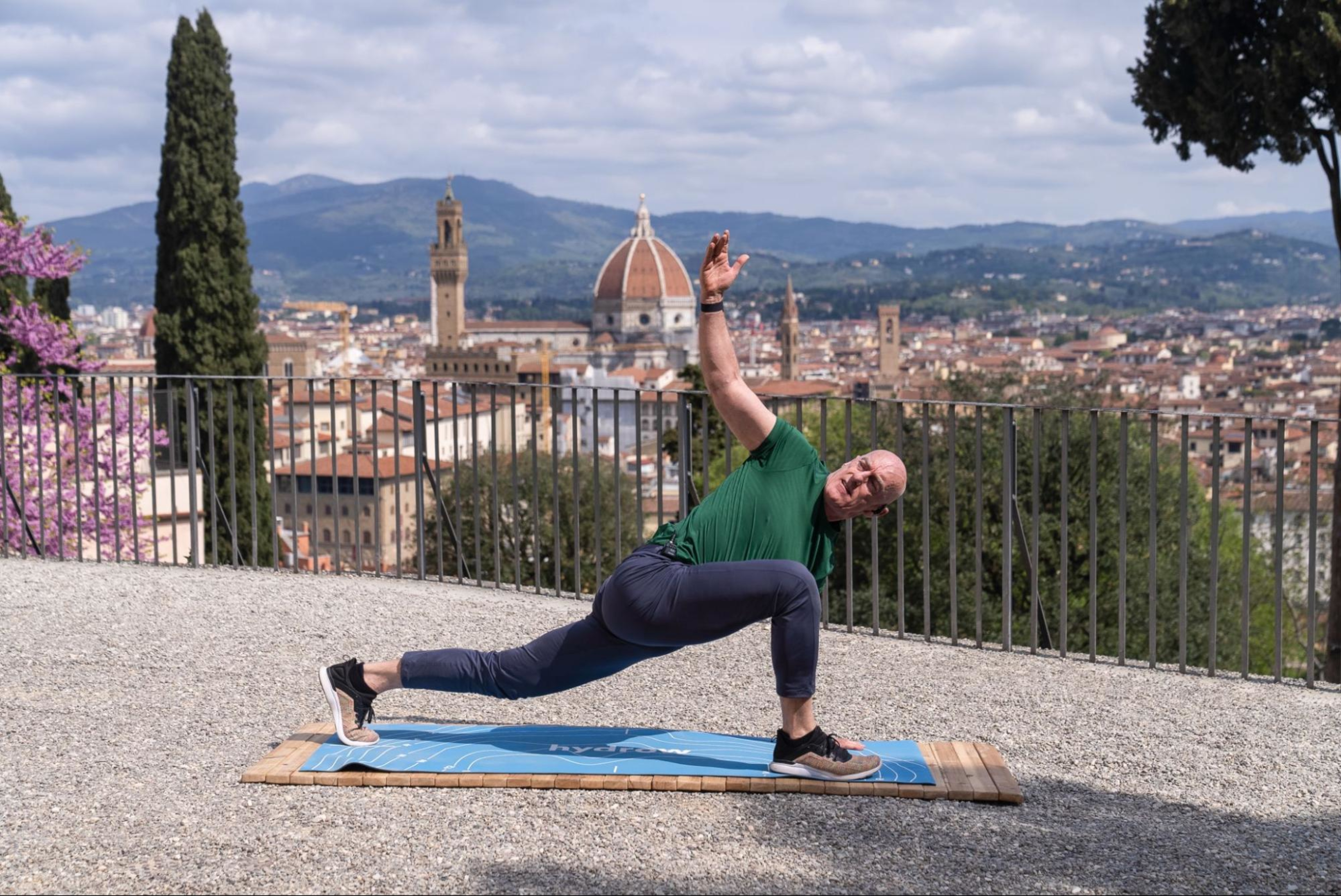 Hydrow Athlete Pete leads a mobility workout from Italy, a workout that is included in a Hydrow membership.