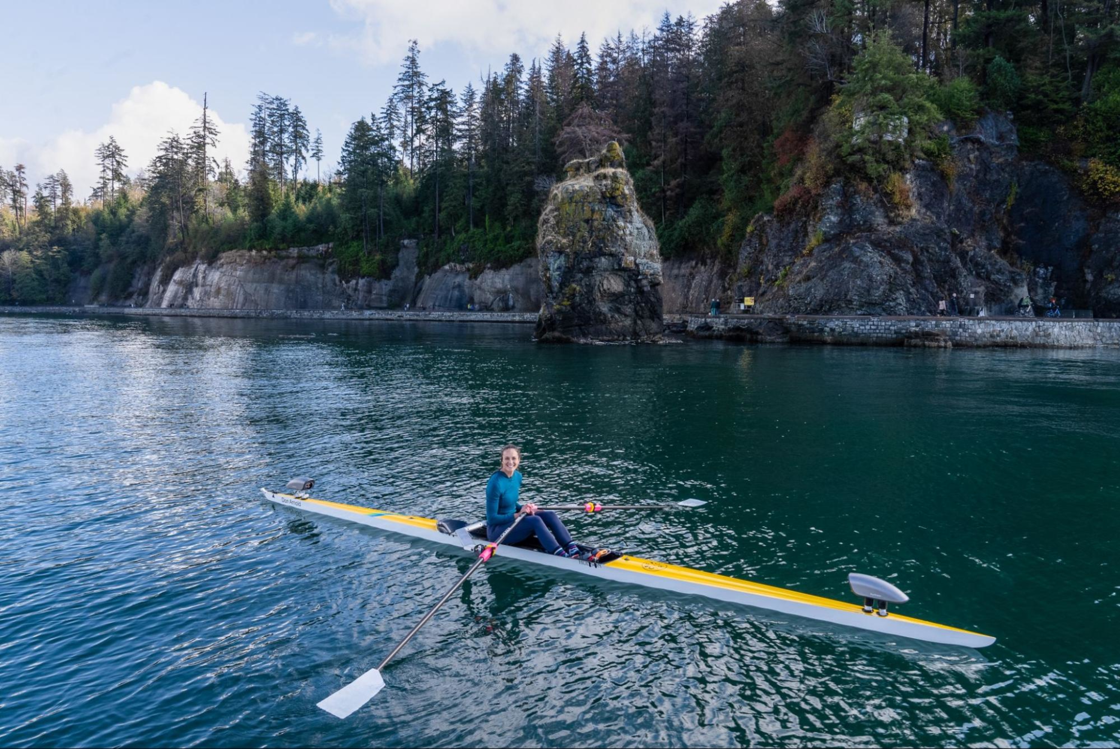 Hydrow Athlete leads a rowing workout in Canada, one of Hydrow's destinations.