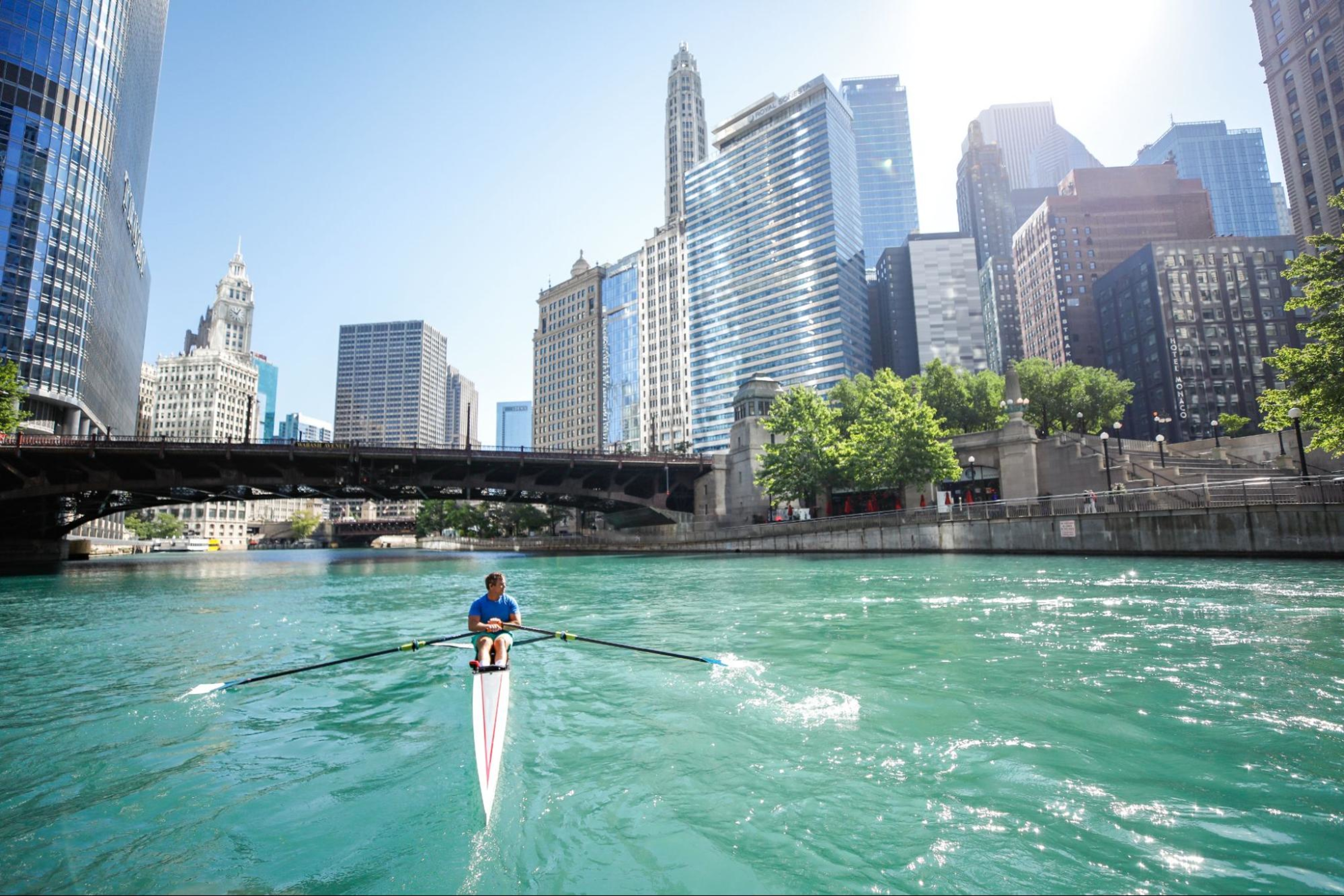 Hydrow Athlete leads a rowing workout in Chicago, one of Hydrow's destinations.