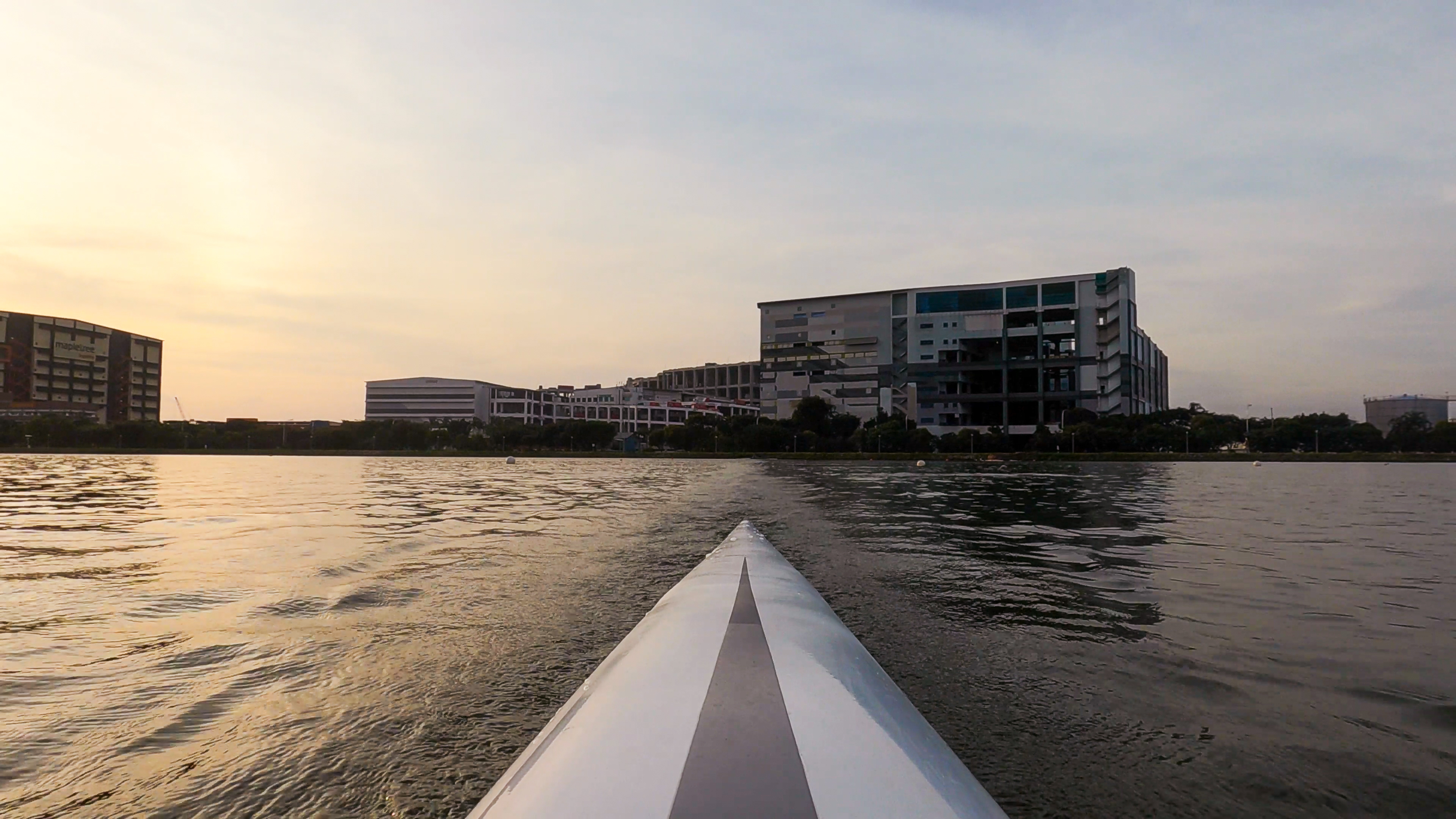 Rowing workout at sunrise in Singapore, one of Hydrow's destinations.
