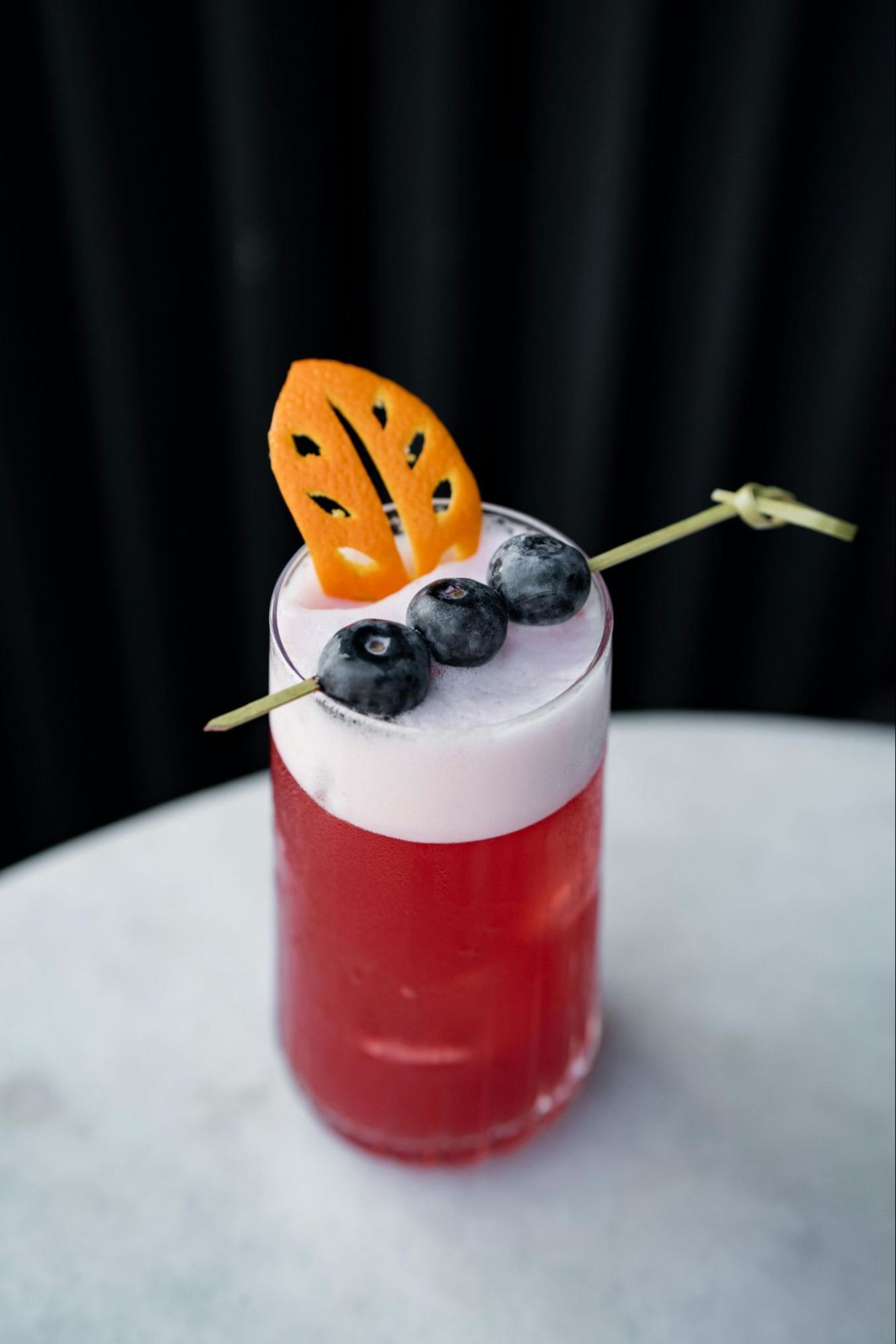 A blueberry lavendar spritz, an easy mocktail recipe for Dry January.