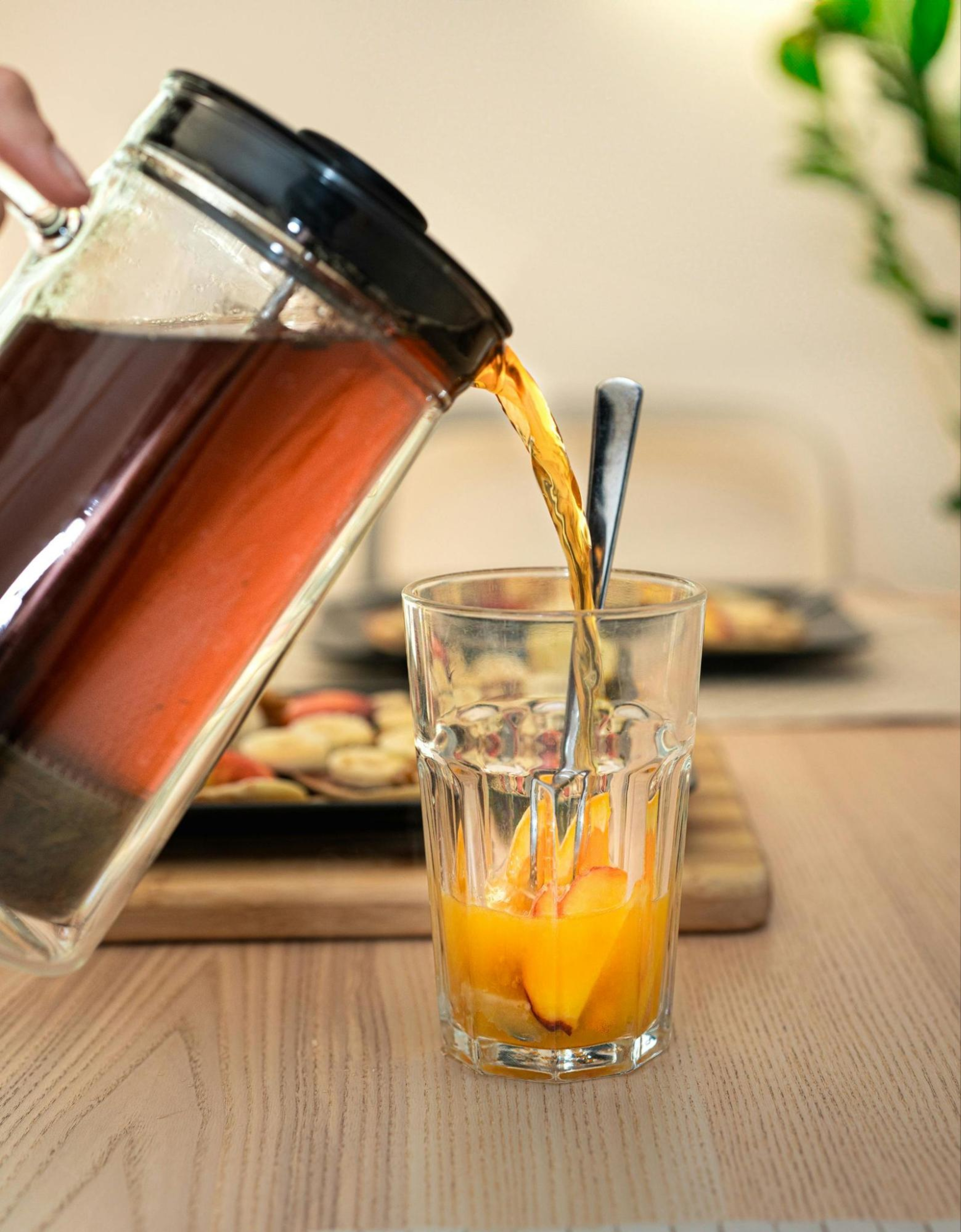 A peach ice tea sparkler, an easy mocktail recipe for Dry January.