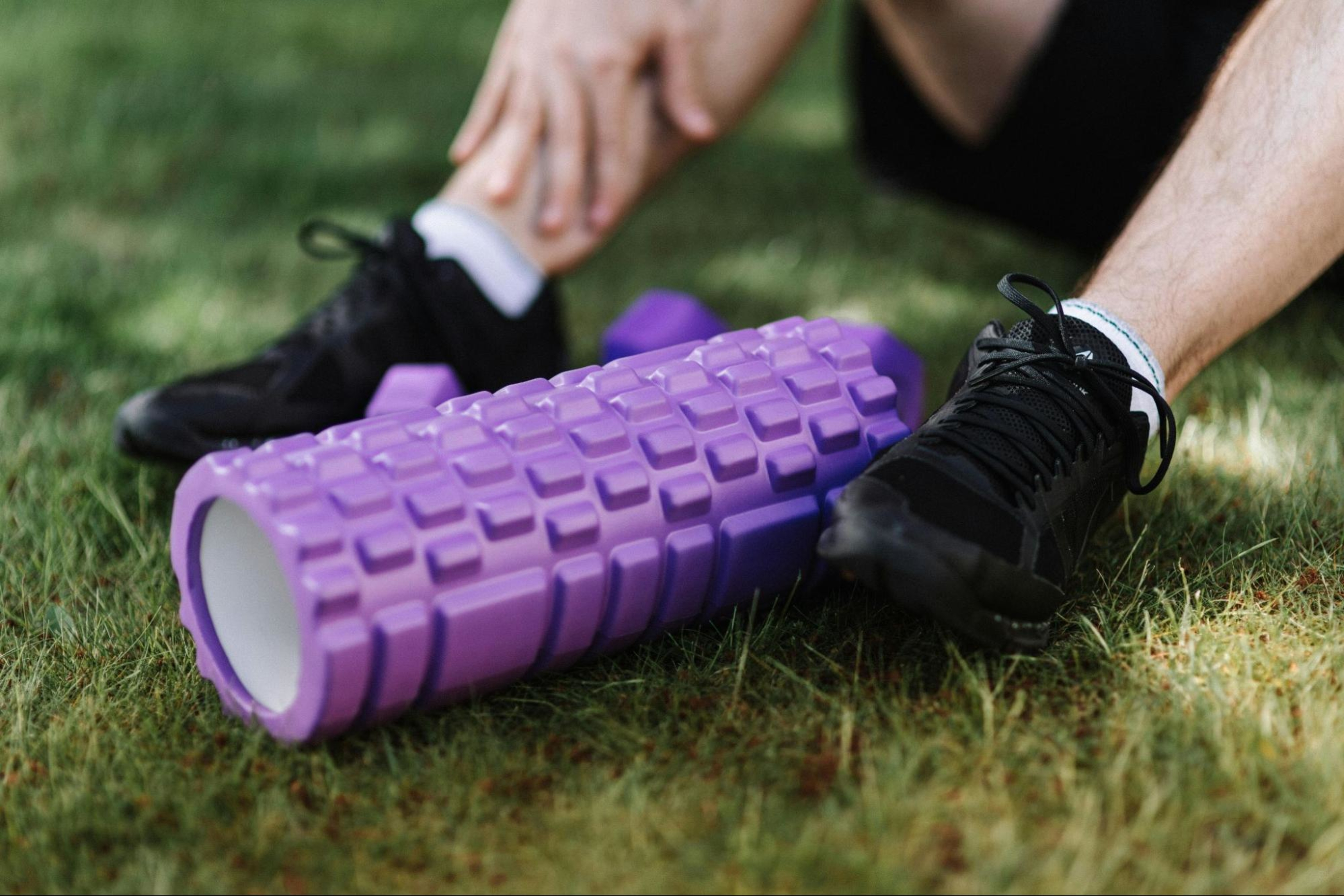 A purple foam roller.