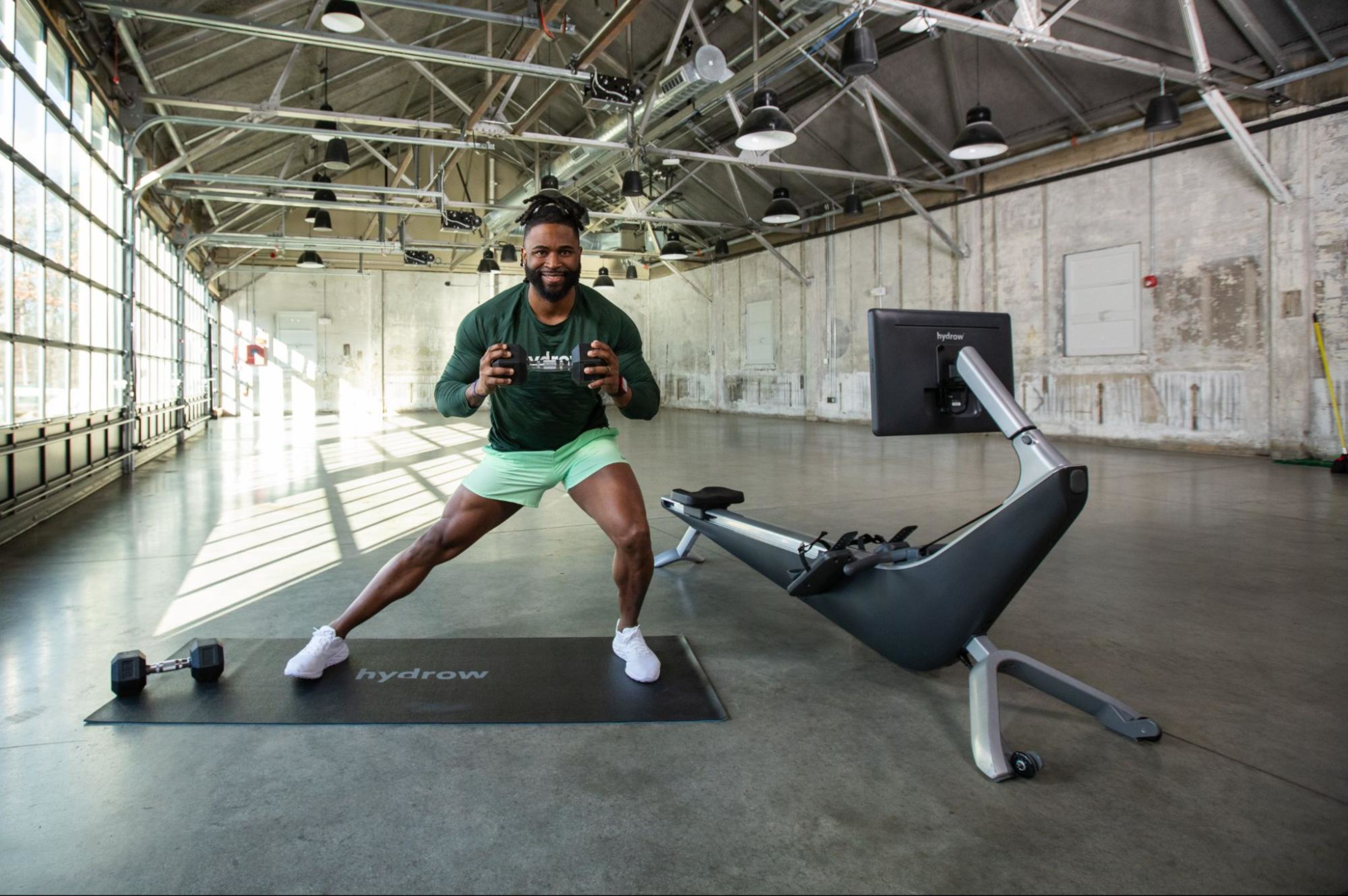 Hydrow Athlete Manteo does a strength training workout to demonstrate how strength training helps lower blood pressure.
