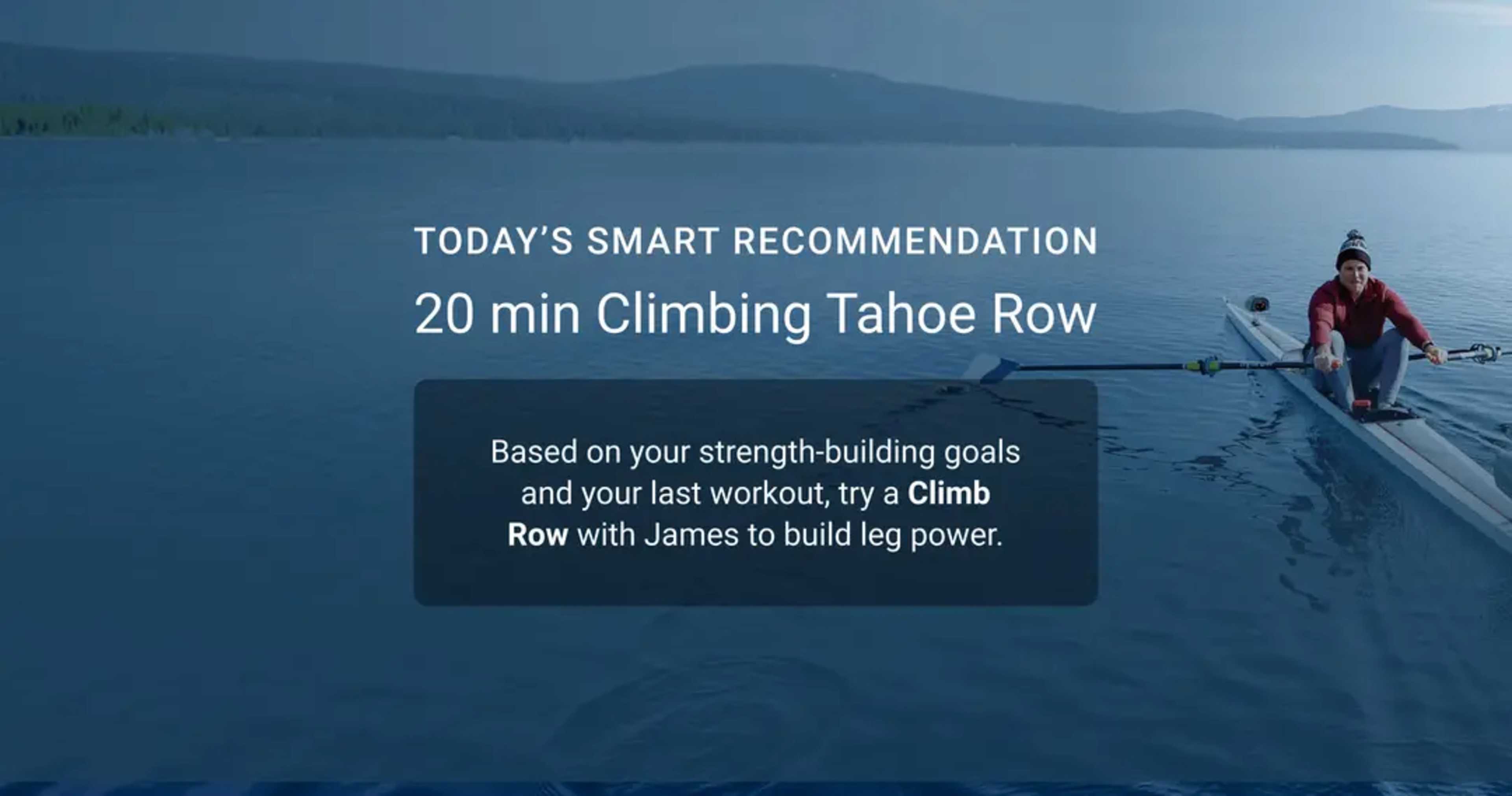 A graphic from Hydrow's personalized workouts feature recommending a new rowing machine workout.