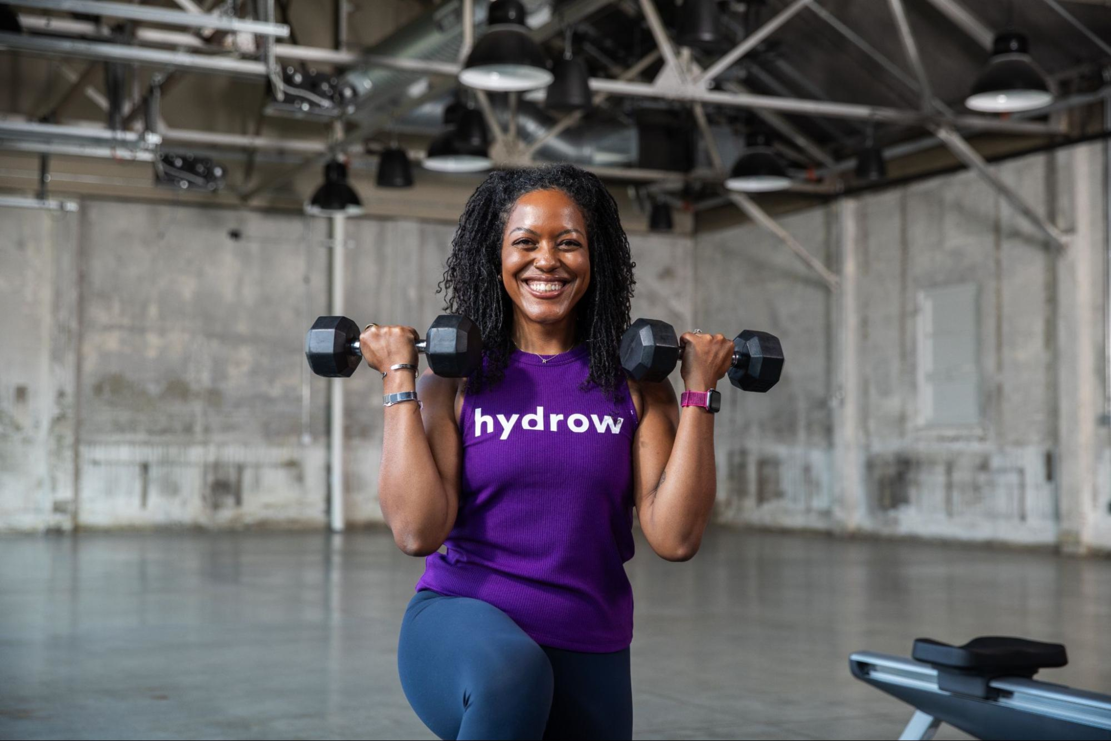 Hydrow Athlete Rina leads a strength training workout for people in their 40s.