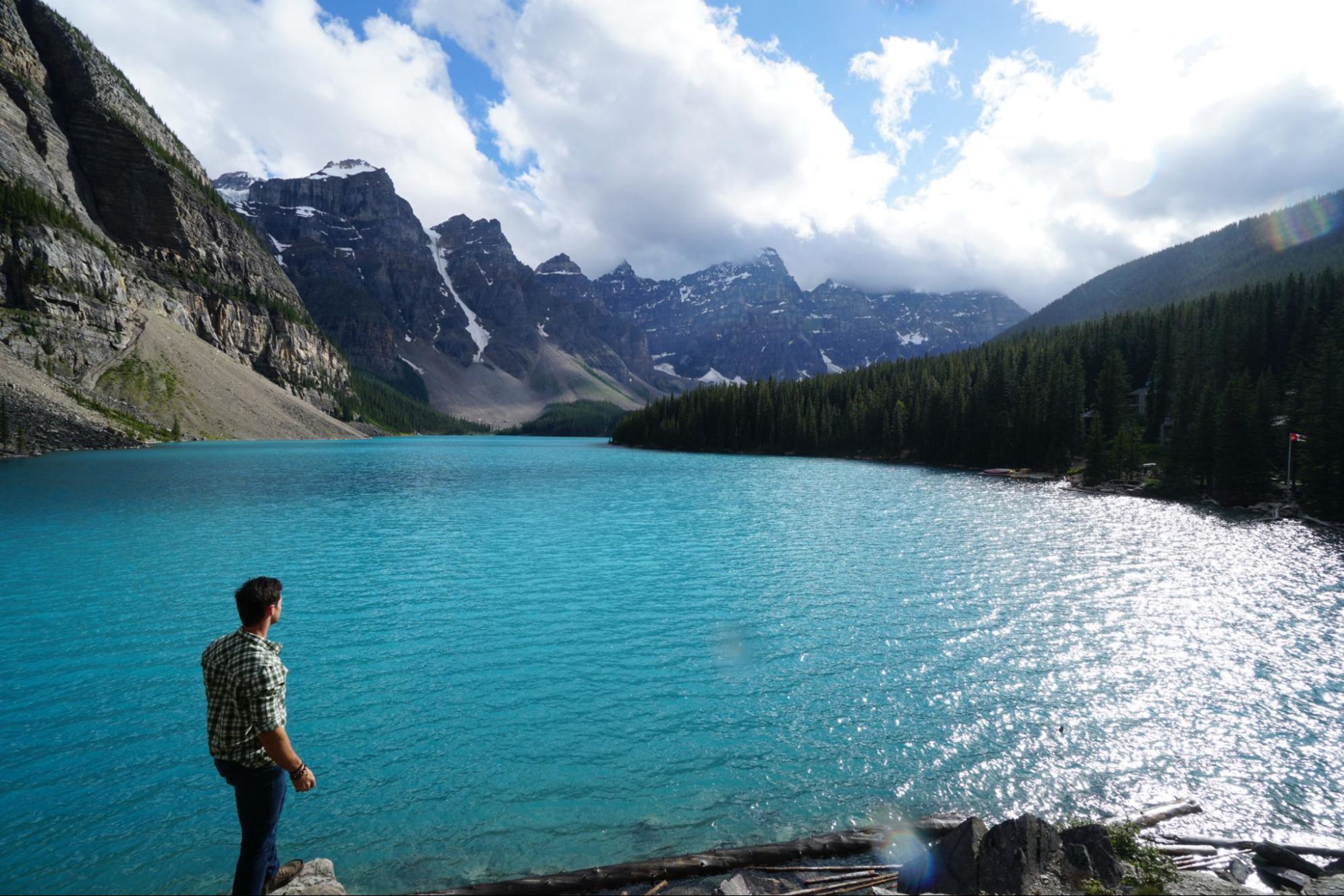 Hydrow Athlete Lance Parker looks at Moraine Lake.